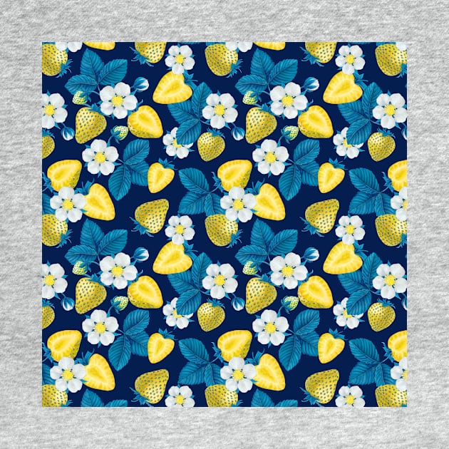 Yellow strawberries on dark blue by katerinamk